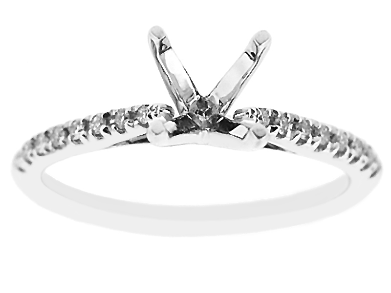 Semi-Mount Engagement Ring with Micro Prong Set Round Diamonds in 18k White Gold