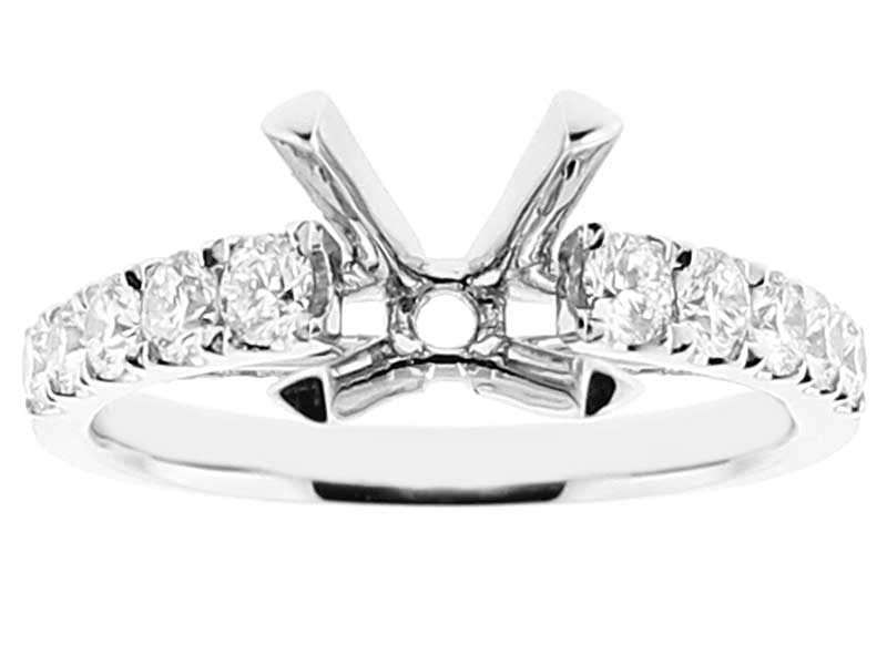 Semi Mount Engagement Ring with Prong Set Diamonds in 18k White Gold