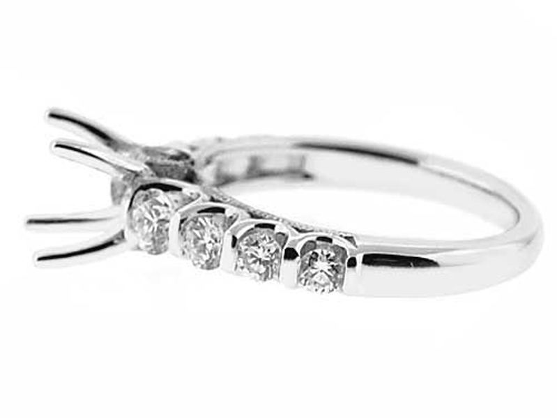 Channel Set Miligrain With Hidden Diamond Semi Mount Engagement Ring 18kt White Gold