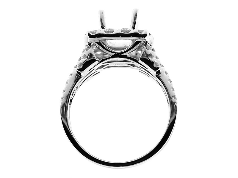 Square Halo, Double to Quadruple Row shank, Diamond Engagement Semi Mount White Gold Ring Setting