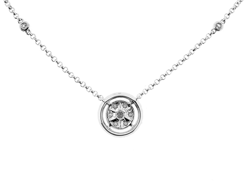 Diamond Halo Style Necklace in 18K White Gold
