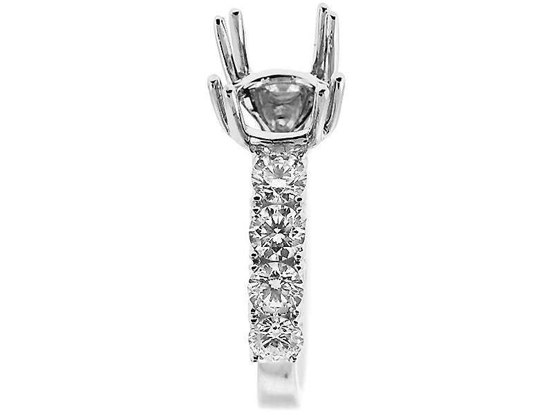 Single Row Diamond Engagement Ring with Basket Center in 18K White Gold