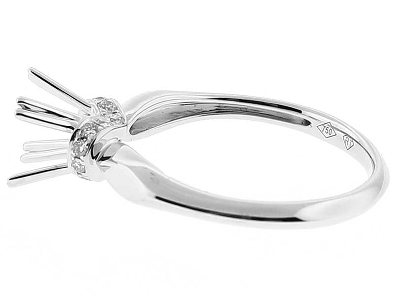 Semi-Mount Solitaire Style Engagement Ring with Bridge of Preset Diamonds in 18k White Gold