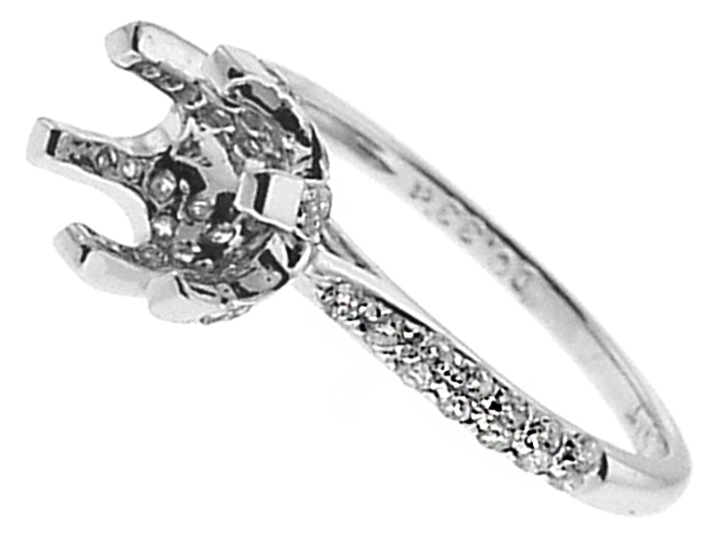 Semi Mount Engagement Ring with Diamonds on Basket, Prong, & Shank in 18k White Gold