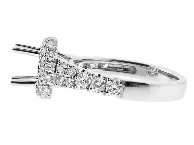 Cushion Halo, Graduating Shank Diamond Engagement Ring Semi Mount in 18kt White Gold