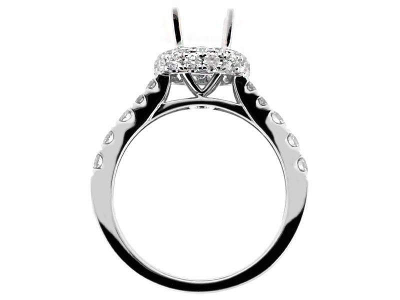 Cushion Halo, Graduating Shank Diamond Engagement Ring Semi Mount in 18kt White Gold