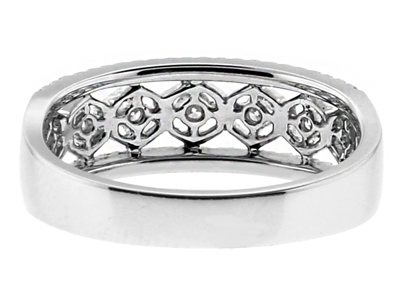 6.8mm Wide Open Hexagon Design Diamond Ring in 18kt White Gold