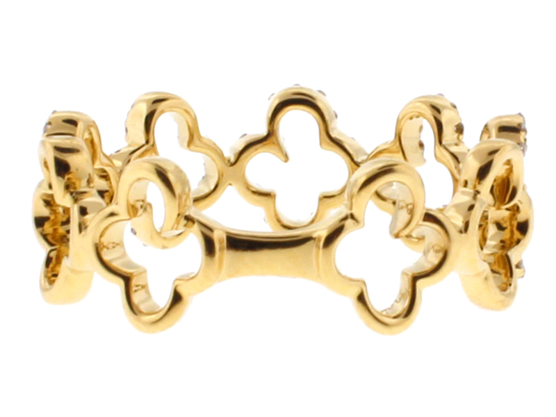 6.9mm Wide Open Clover Design Ladies Ring in 18kt Yellow Gold