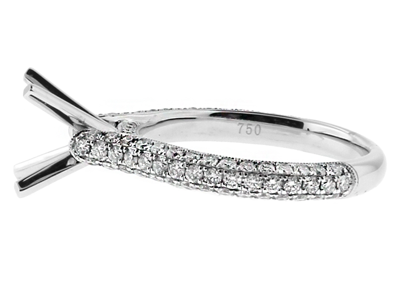 2.8mm Wide Rounded Pave Shank Diamond Engagement Ring Semi Mount in 18kt White Gold