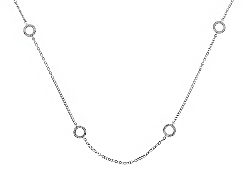 Diamond Open Circles on Chain Necklace in 18kt White Gold