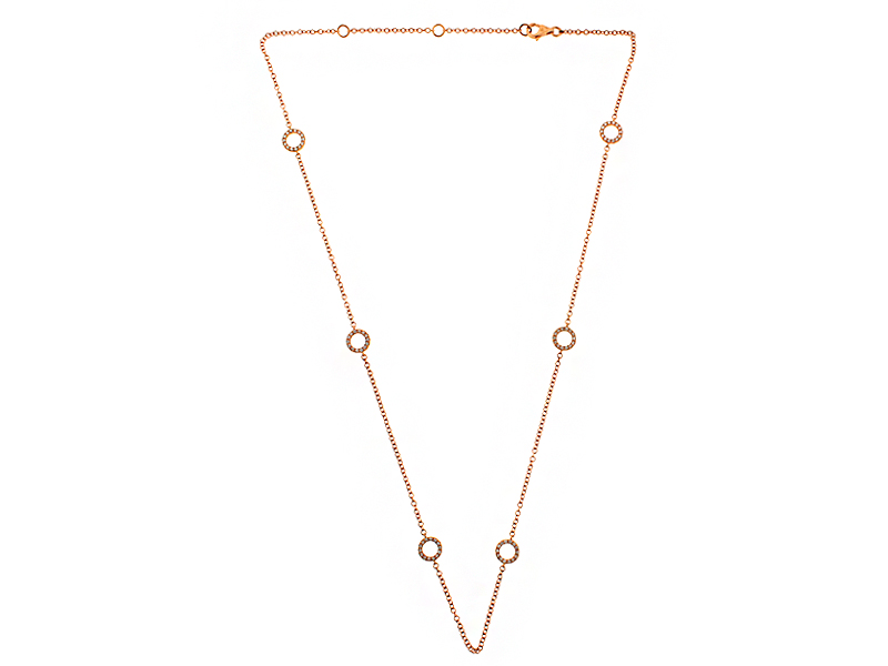 Diamond Open Circles on a Rose Gold Chain Necklace 18kt Gold