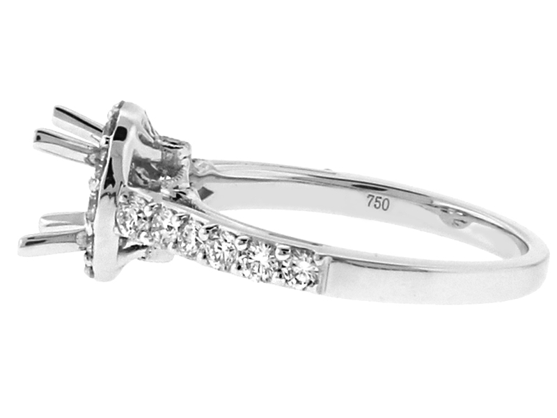 Circle Halo Diamond Engagement Ring Semi Mount in 18kt White Gold
