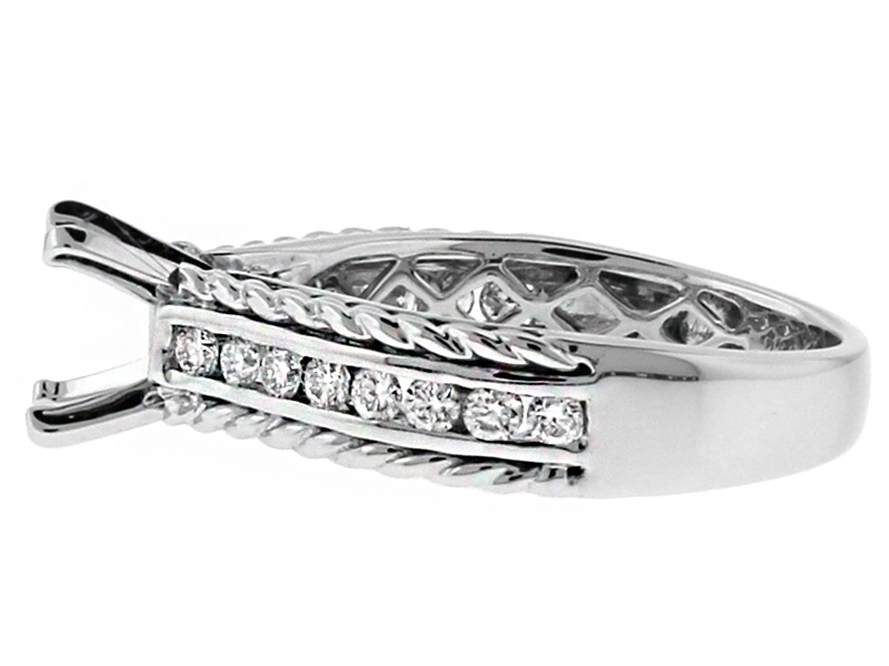 Channel Set Diamonds with Side Rope Design Engagement Ring Semi Mount in 18kt White Gold