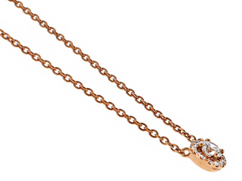 Tiny Diamond Solitaire with Halo 18kt Rose Gold Necklace