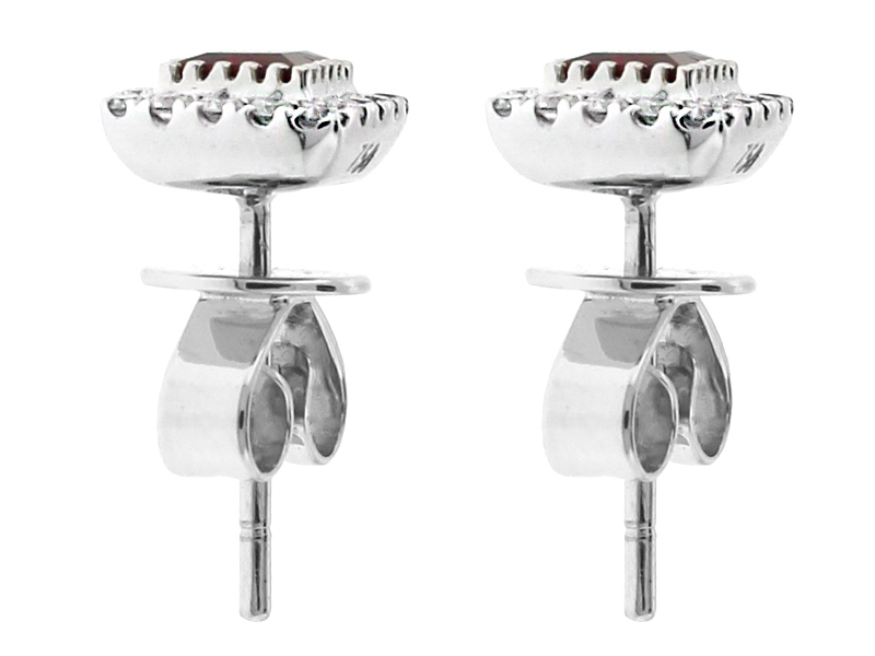 Square Ruby Stud Earrings with Halo of Diamonds in 18k White Gold