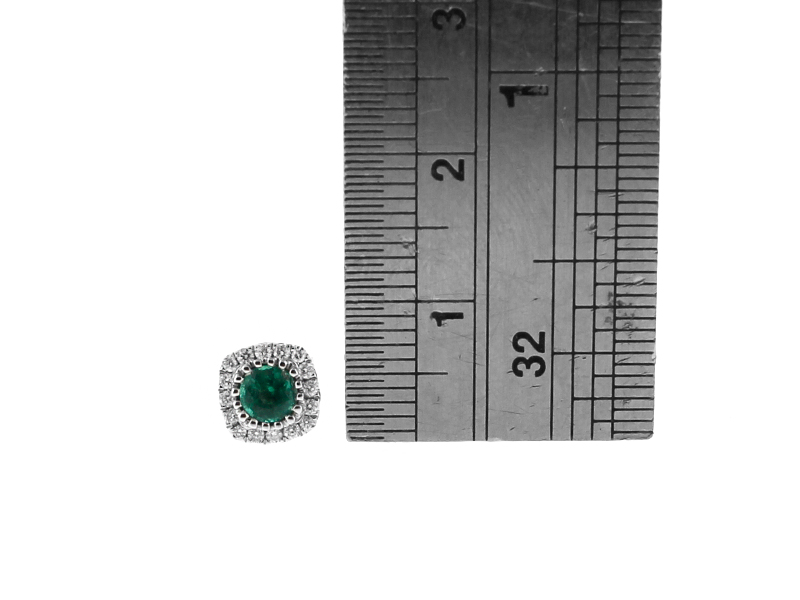 Emerald Stud Earrings with Halo of Diamonds in 18k White Gold