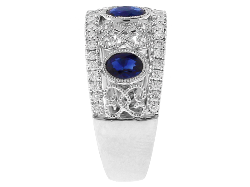 Sapphire Ring with Diamonds and Filigree Design in 18k White Gold