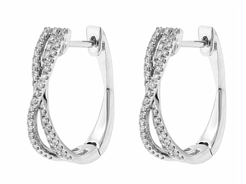 Crossover Style Huggie Earrings with Diamonds in 18k White Gold