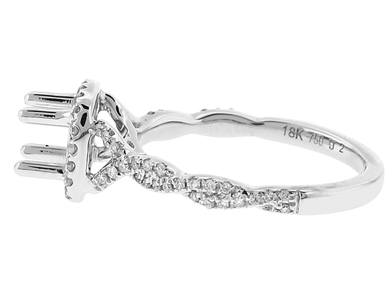 Semi Mount Square Halo Twist Shank Engagement Ring with Diamonds in 18k White Gold