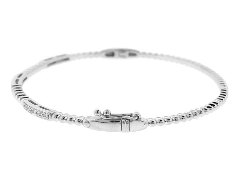 Beaded Bangle with Bar Design of Diamonds in 14kt White Gold