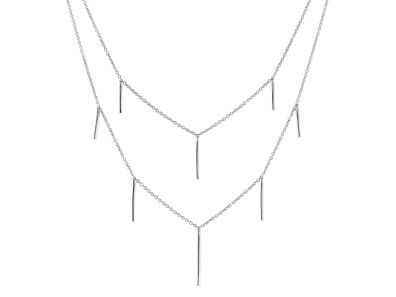 Double Layer Necklace with Vertical Bars of Diamonds in 14k White Gold