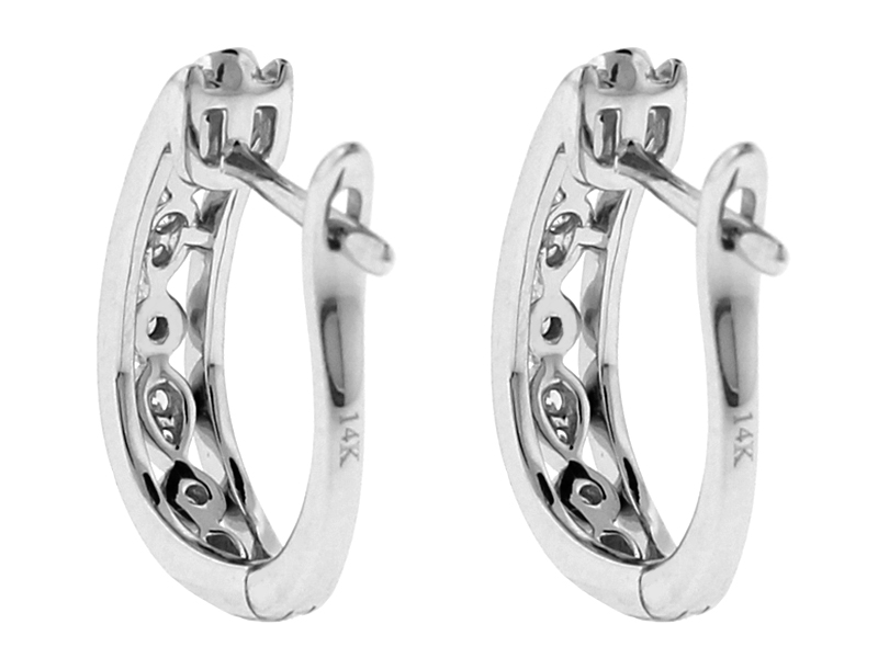 Openwork Diamond Earrings [Huggies] in 14k White Gold - Round and Pear Pattern