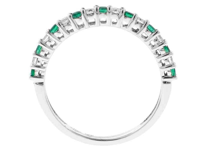 Emerald and Diamond Band - Gemstone Ring in 18k White Gold