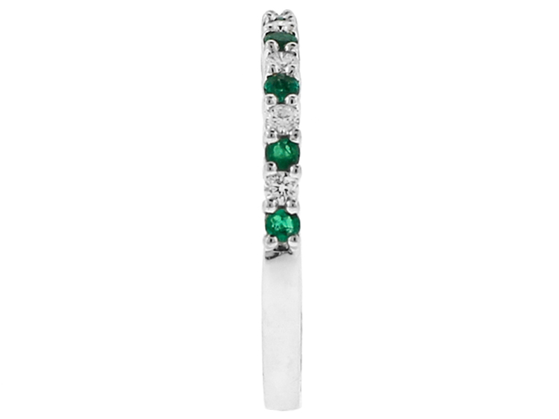 Emerald and Diamond Band - Gemstone Ring in 18k White Gold