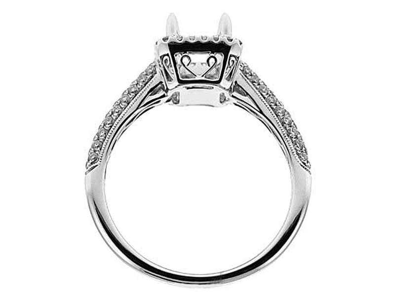 Square Box Halo with Pave Shank Engagement Ring Semi Mount