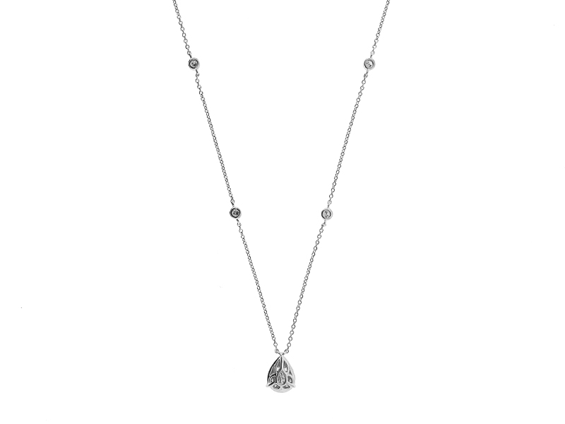 Diamond Drop Shape Cluster Necklace with Bezel Set Diamonds on Chain in 18kt White Gold