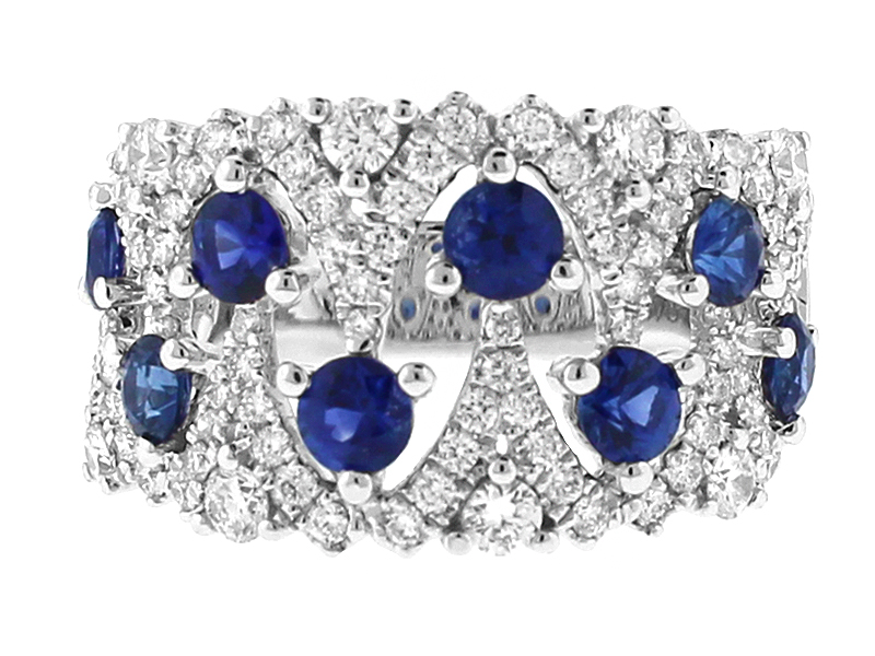 Sapphire Openwork Ring with Diamonds in 18k White Gold