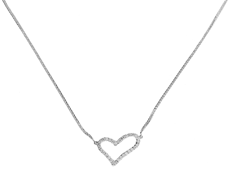 Tilted Heart Necklace with Diamonds in 18k White Gold
