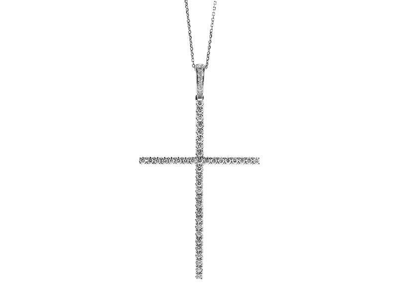 Large Thin Diamond Cross in 18kt White Gold