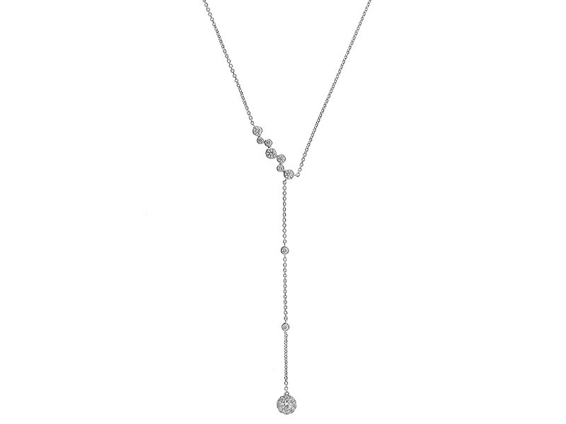Diamond Y Necklace 18k White Gold - Zig Zag Bubble Cluster Design
