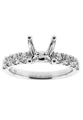 One Row Micro Prong Set 0.66ct Diamond Semi Mount Engagement Ring 18kt White Gold