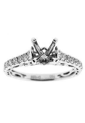 Single Row Sides Fligree Crafted with Milgrain 0.37ct Diamond Semi Mount Engagement Ring 18kt White Gold