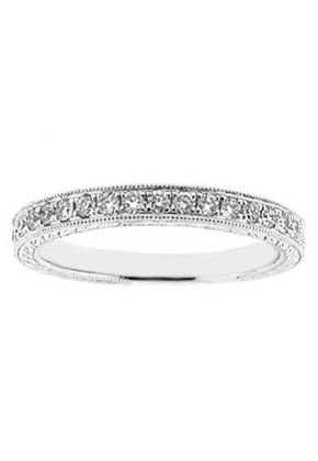 Vintage Inspired Diamond Band with Laser Cut Leaf Design and Beaded Milgrain in 18k White Gold