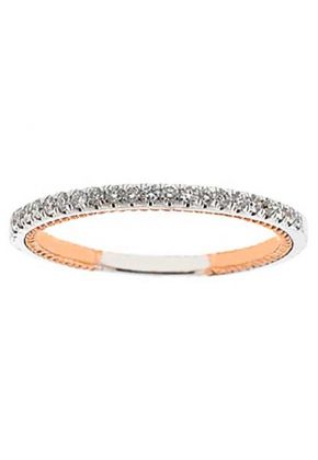 Two-Tone Band with Engraved Side Profiles in 18k Rose Gold and Round Diamonds Set in 18k White Gold
