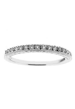 Three Side Band with Openwork and Engraved Side Profiles and Round Diamonds Set in 18k White Gold