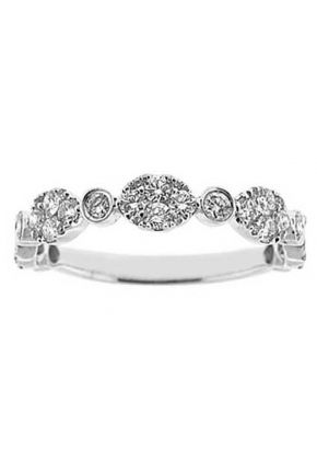 Combination Set Band with Alternating Bezel Set Diamonds and Diamond Clusters in 18k White Gold