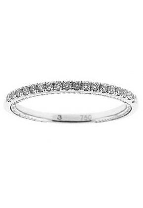 Three Side Band with Engraved Side Profile and Round Diamonds Set in 18k White Gold