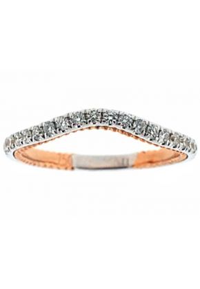 Two Tone V Curve Band with Round Diamonds Set in 18k White Gold and Beaded Milgrain in 18k Rose Gold
