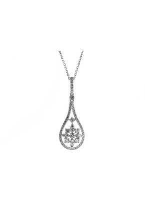 Pendant with a Design of Round Diamonds Encircled by Long Drop Halo in 18k White Gold