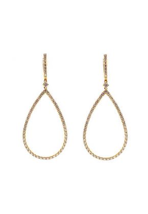Drop Dangling Hoop Earrings with Round Diamonds Set in 18k Yellow Gold