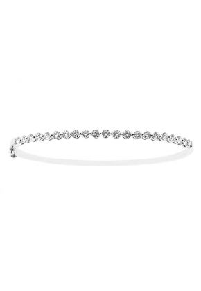 Bangle with Single Row of Prong Set Round Diamonds in 18k White Gold