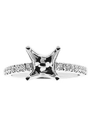 4 Prong Semi-Mount Engagement Ring with Prong Set Round Diamonds in 18k White Gold