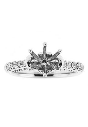 6 Prong Semi-Mount Engagement Ring with Milgrain and Round Diamonds Set in 18k White Gold