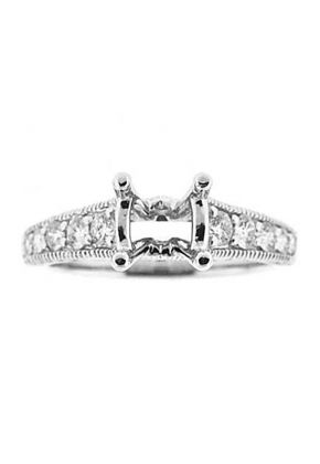 Semi-Mount Milgrain Engraved Engagement Ring with Pav?? Set Diamonds in 18k White Gold