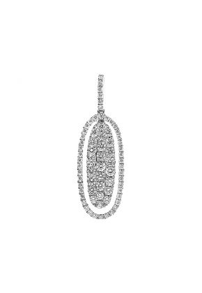 Long Oval Halo Style Pendant with Round Diamonds in 18k White Gold