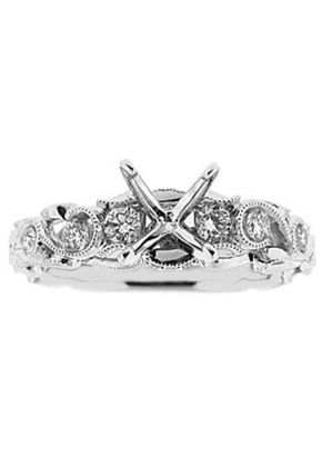 Handcrafted Vintage 0.36ct Semi Mount Diamond Engagement Ring in 18K White Gold
